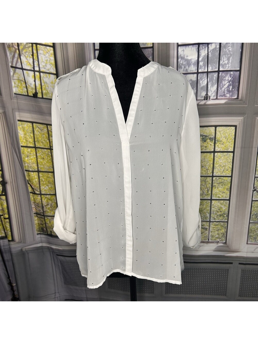 White Studded Blouse Women’s Size Medium | Sheer